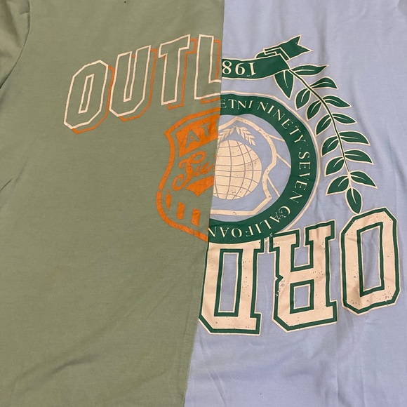 Shein Color Block Blue and Green Graphic Tee - Picture 2 of 4